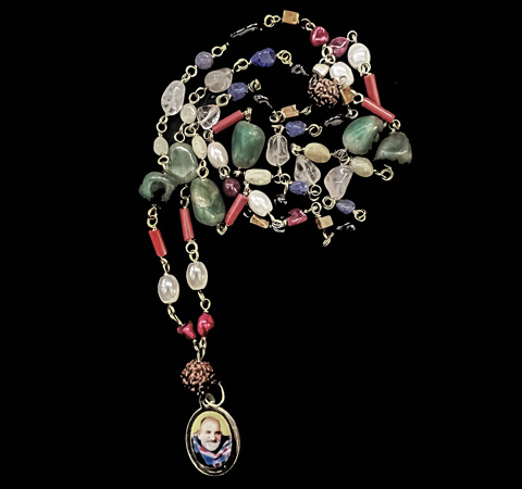 Chakra-colored stone mala with Baba pendant