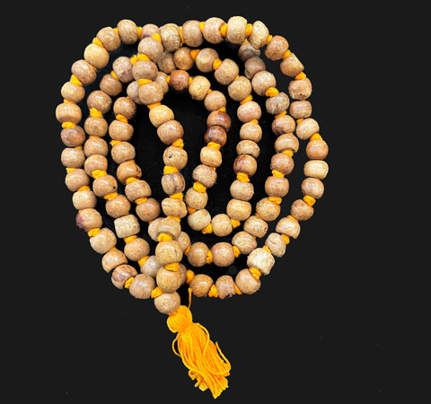 Large light wood mala with 108 beads on orange thread