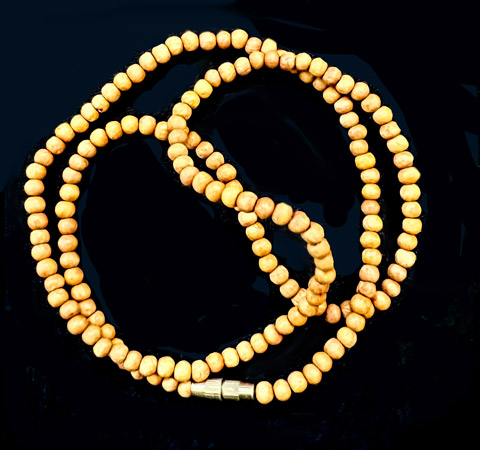 small 62 bead light wood mala with clasp